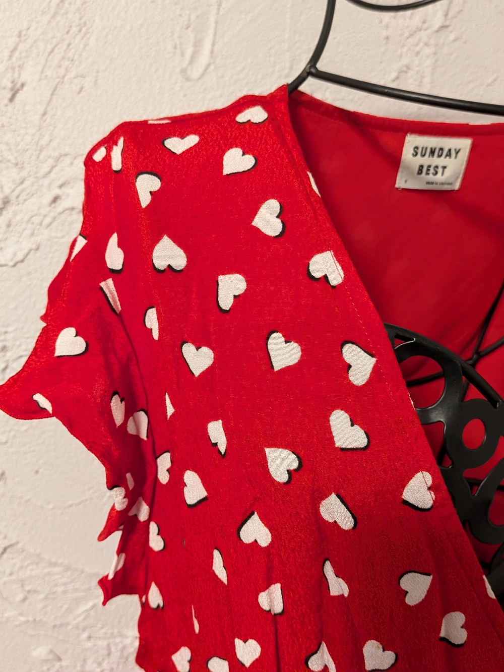 Sunday Best Red Heart Print Wrap Dress Small - Picture 2 of 4